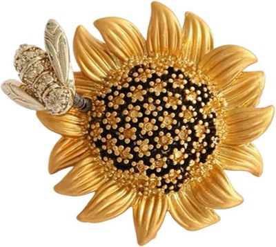 Sunflower Brooch Rhinestone Crystal Flower Pin, Vintage Yellow Daisy Enamel Bee