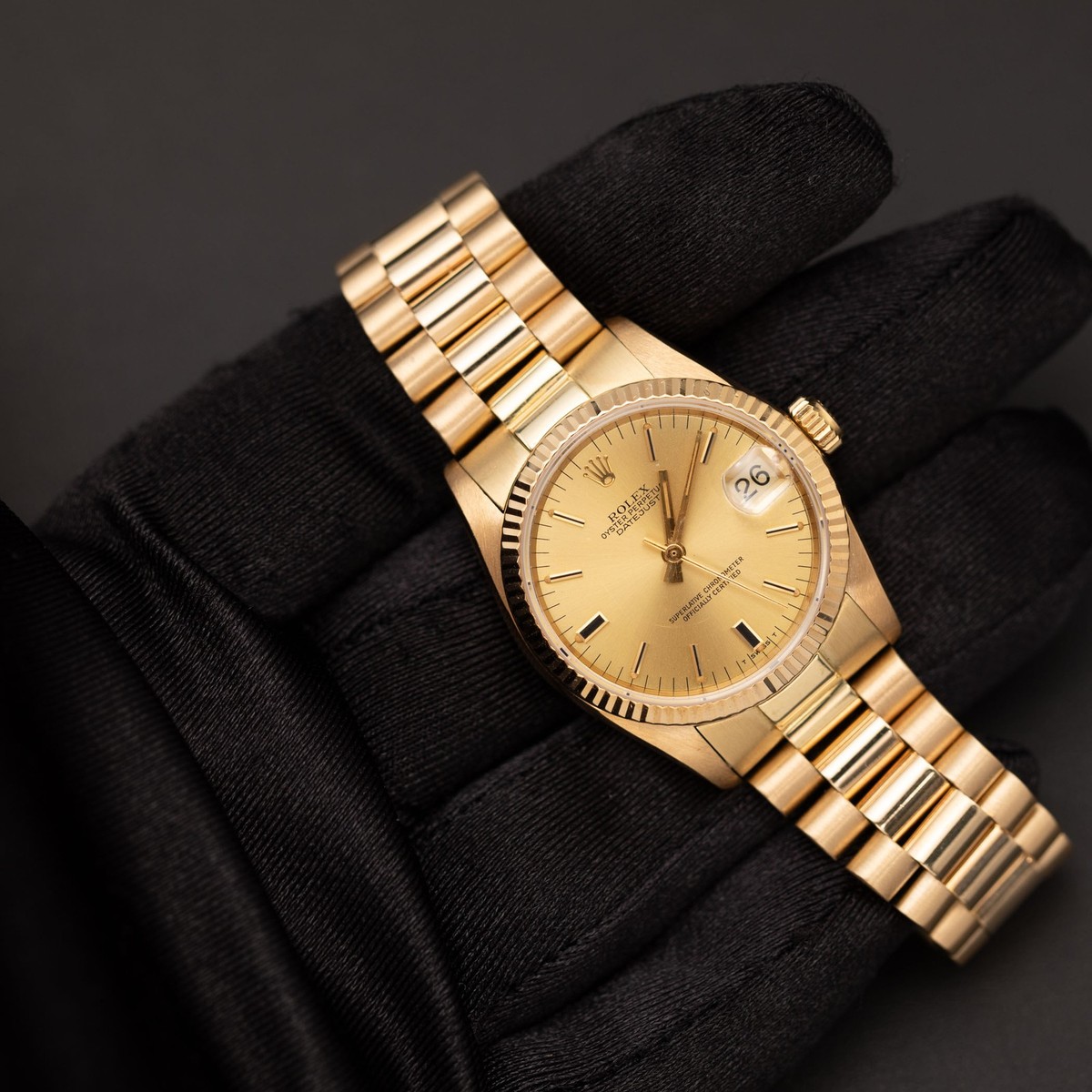 Presidential Rolex Datejust 6827 Fluted Bezel Watch 31mm Champagne