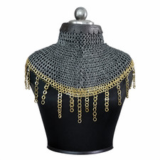 Medieval Chainmail Collar Aventail 9MM Riveted Steel LARP SCA Neck Armor