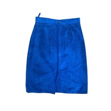 Vintage 80s Express Suede Leather Pencil Skirt - Electric Blue - High Waist Sz 7
