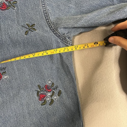 Denim & Co. Hemd Damen Gr. M blau Denim Chambray bestickt Blumen Knopfleiste - Bild 10 von 13