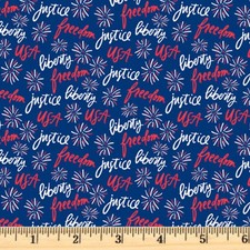 Patriotic Minis Verbage and Fireworks Blue 6043B 4th Fabric Half yd cont cuts