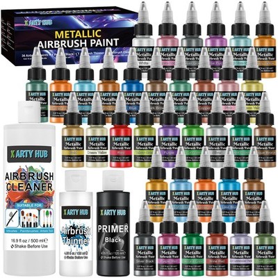 Metallic Airbrush Paint Kit, 36 Colors with 4.05 fl oz Black Primer & Thinner...