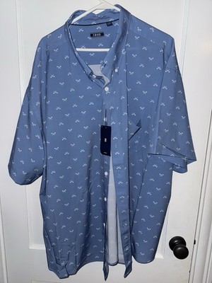 Izod NWT Shirt Men s 4XB Short Sleeve Button Down Fishbone Pattern Blue