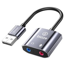 USB to 3.5mm Jack Audio Adapter External Sound Card with A-Grey