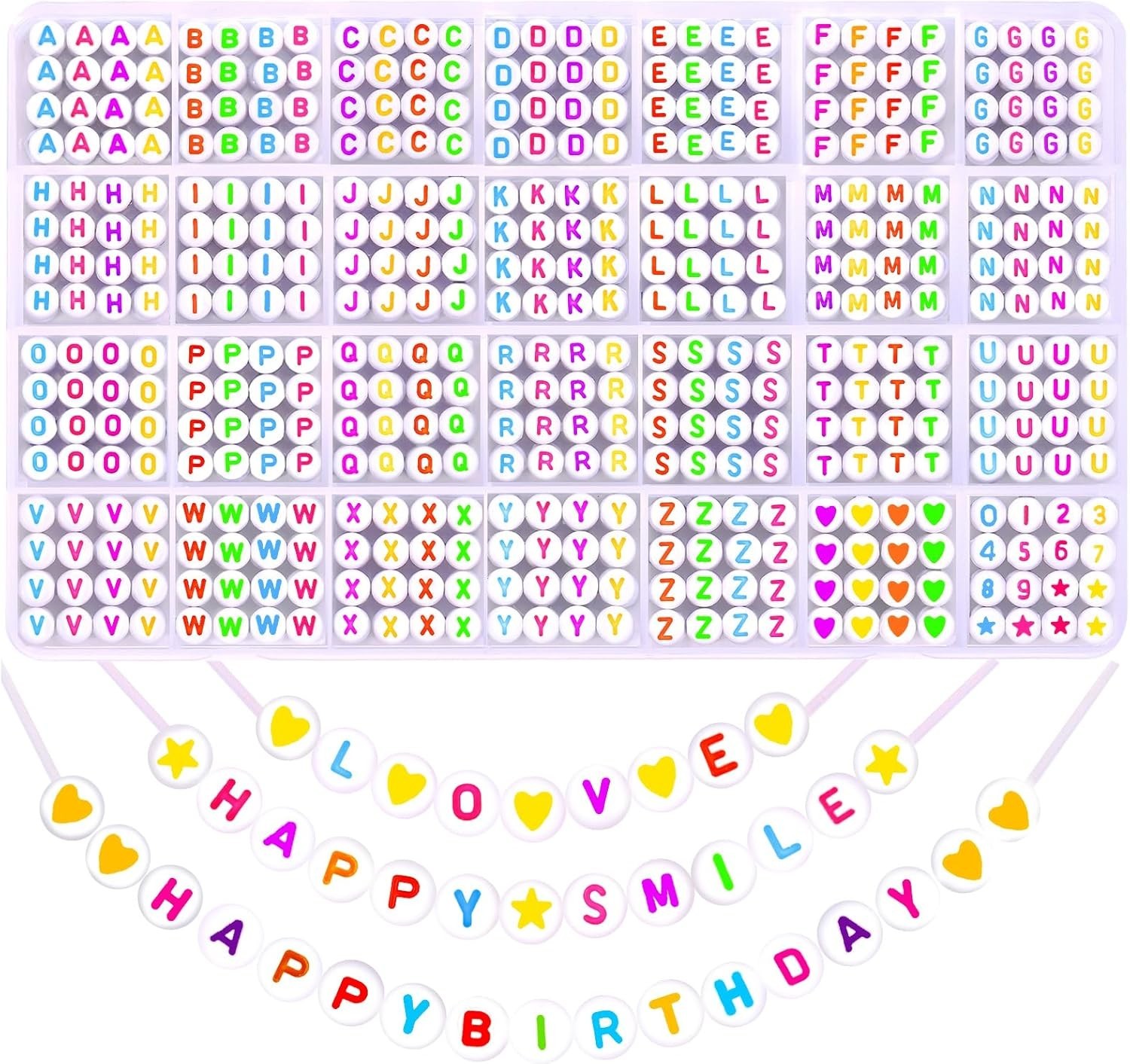 1400 Pcs White Alphabet Beads Kit| A-Z 7mm Acrylic Round Spacer Letter Beads for
