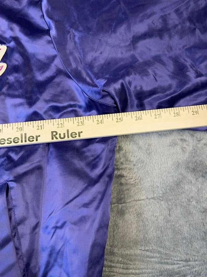 Vintage Los Angeles Lakers Jacket Mens Large Purple NBA Spellout Satin Bomber 90 - Image 3 of 4