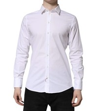 DOLCE & GABBANA GOLD White Long Sleeve Dress Formal Shirt Button Up Italy New