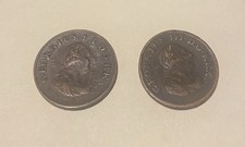 TWO GEORGE III IRISH COPPER FARTHINGS 1806, Circulated, Heavy Wear