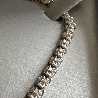 Zales Sterling Silver 925 Diamond Tennis Necklace Round Prong Box