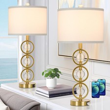 Set of 2 Modern Gold Table Lamps with 2 USB Charging Ports, Extra Large,