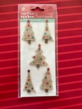 5 PACKAGES BURLAP CHRISTMAS TREES LITTLE BIRDIE 3D STICKERS