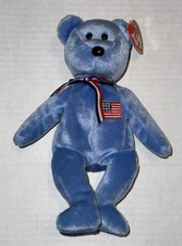 Ty Beanie Baby America Blue Plush Bear Retired 2001 God Bless America Red Cross