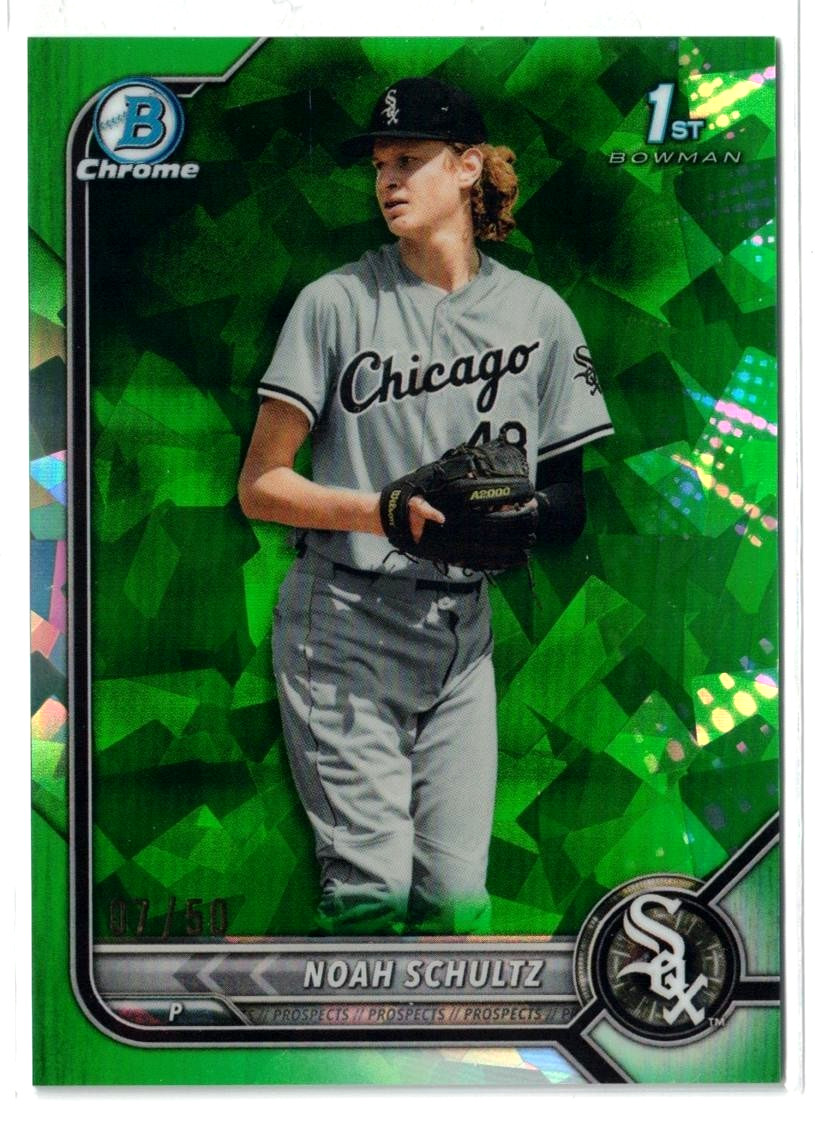 2022 1st Bowman Draft GREEN Sapphire RC Noah Schultz #BDC-56! Sox! Rookie /50