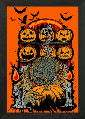 Halloween Kürbis Patch Vogelscheuche I gerahmtes Wandbild Poster Leinwanddruck Bild