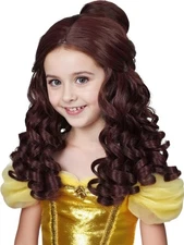 Brown Curly Princess Wig with Bun for Girls - Halloween Dress Up Costume