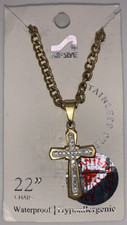 Surf Style Chain Necklace Stainless Diamonds Cross Gold 22" Pendant 668057 BOGO!