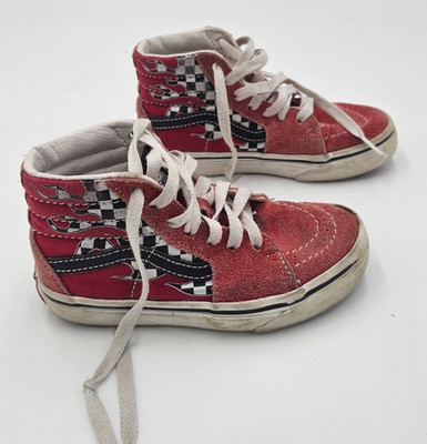 Vans Sk8-Hi   Red Checkered Flames High-Top Sneakers   Kids US 11 (UK 10.5 | EU