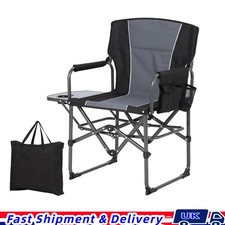 Folding Directors Chair with Side Table & Side Pocket, Black