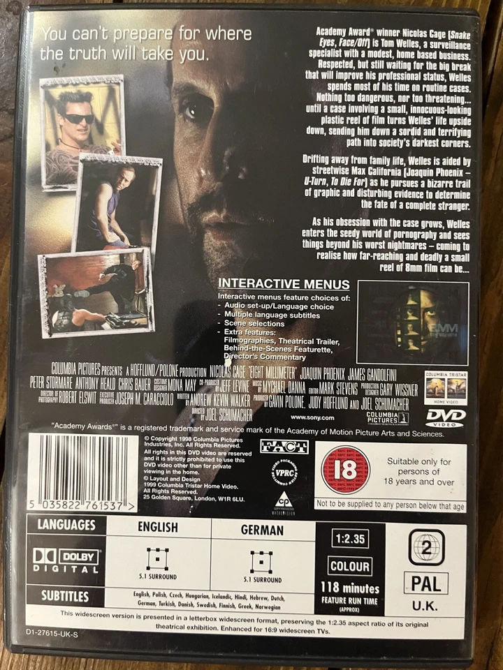 8mm (DVD, 2008) Nicolas Cage, Joaquin Phoenix, Norman Reedus, James Gandolfini - Image 2 of 2