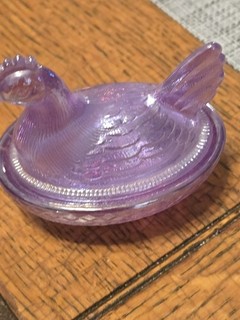 Boyd Glass Miniature Hen on Nest Salt purple lilac Carnival Glass