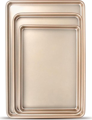 Nonstick Baking Sheet Pan Set of 3 Half Quarter Jelly Roll Champagne Gold 9x13