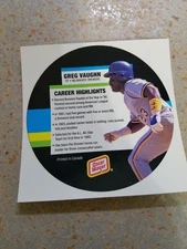 Greg Vaughn Milwaukee Brewers 1994 Oscar Meyer Superstar Round-Up Proof BACK