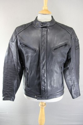 KLASSISCHE SCHWARZE LEDER BIKER JACKE VON POLO 38-40 INCH/MEDIUM