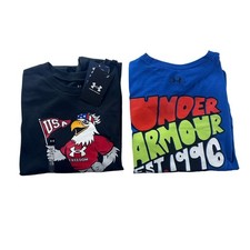 2 Under Armour Boys T-Shirt Set Graphic Shirts Blue Black Size YL NEW LOT 2