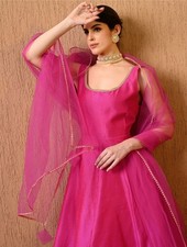 Women Anarkali Kurta; Pink Ethnic Gotta Patti Anarkali Gown with Dupatta