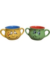 Trade Winds Tableware Double-Handled Mugs Set Smiley Face Design Ceramic