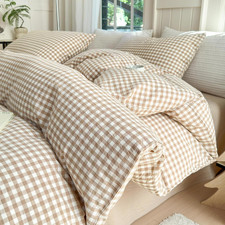 Queen Comforter Set Tan Gingham Comforter Modern Style Beige Plaid Comforter Set