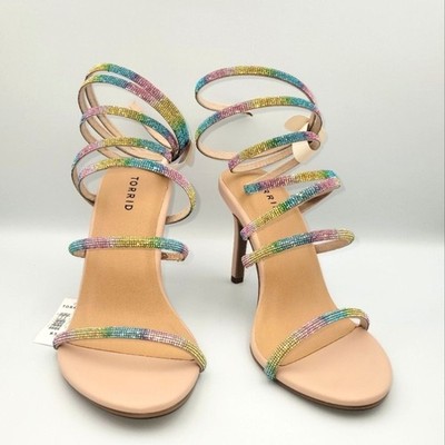 New Torrid Wrap Rainbow Rhinestone Heels 8.5WW Extra Wide
