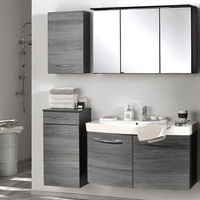 Komplett Badezimmer Set Eiche Grau 100Cm Waschtisch Led Spiegelschrank BadmöBel