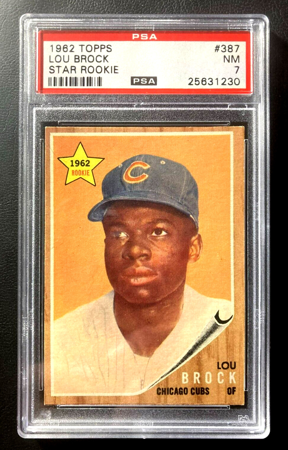 1962 TOPPS LOU BROCK STAR ROOKIE RC #387 PSA 7 NM CUBS