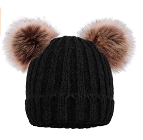Gorro de punto de cable pompón de piel sintética para niños bebés niños pequeños 1-3 años de edad - Imagen 4 de 5