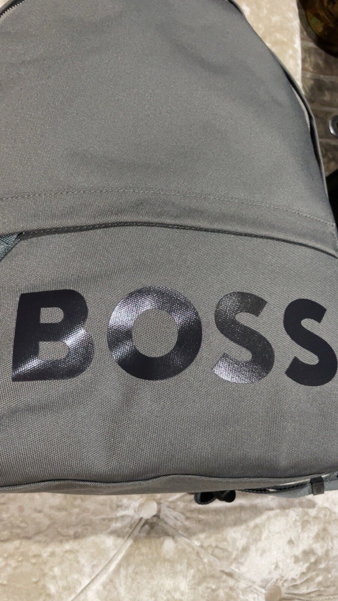 HUGO BOSS LOGO PRINT BACKPACK Travel BAG NWT Navy Blue AUTHENTIC