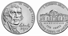 ( 2 )  TWO     2023 - P    BU  Jefferson Nickels from Logistics Rolls.