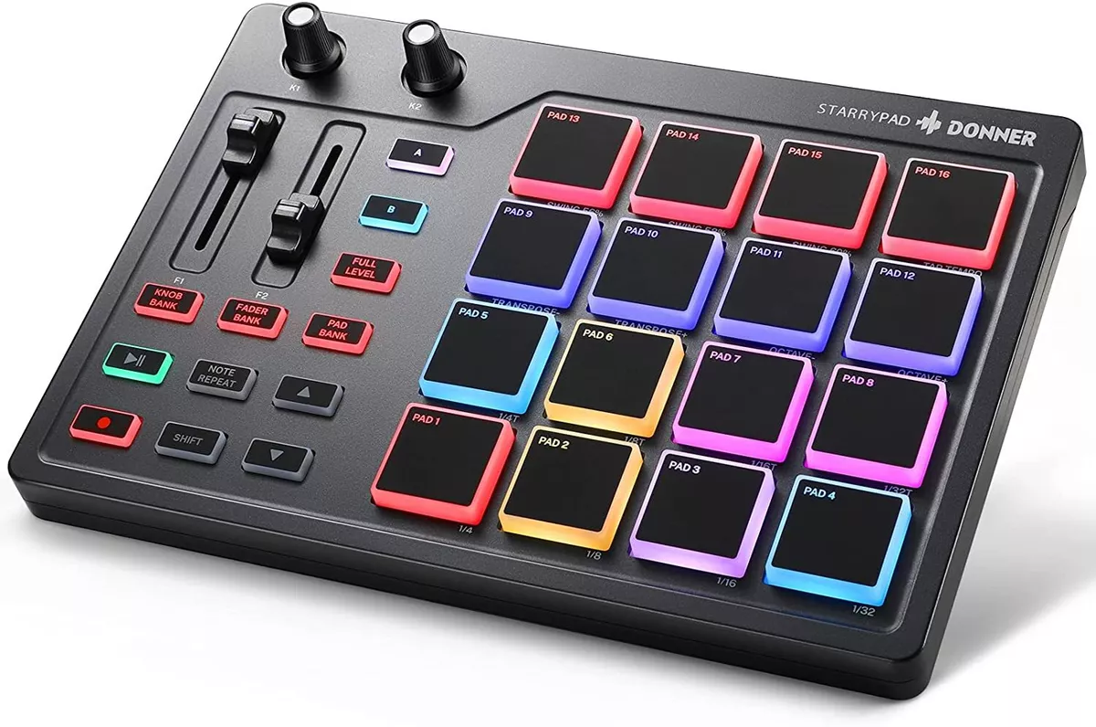 Conmemorativo cantante adjetivo 🎶 Donner USB MIDI Controller Beat Maker 16 Beat Pads 2 Fader Knobs Drum  Machine | eBay