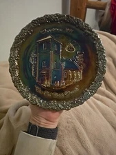 FENTON Christmas 1971  The OLD BRICK CHURCH Amethyst Carnival Glass Plate No. 2