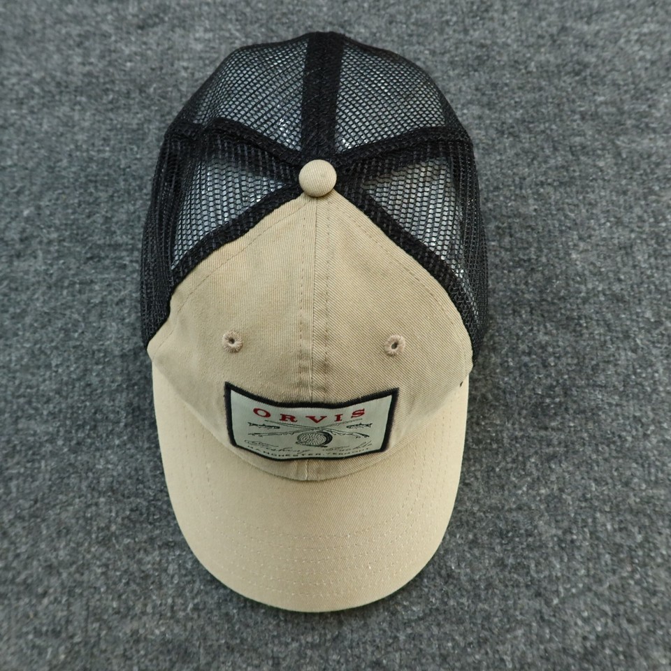 Orvis Fishing Hat Cap Men One Size Beige Trucker Fish Rod Trout Logo