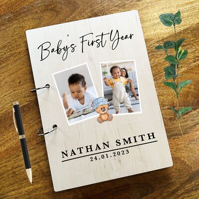 Holz Erstes Jahr Erinnerung Fotoalbum Erinnerungen Neu Baby Andenken Buch
