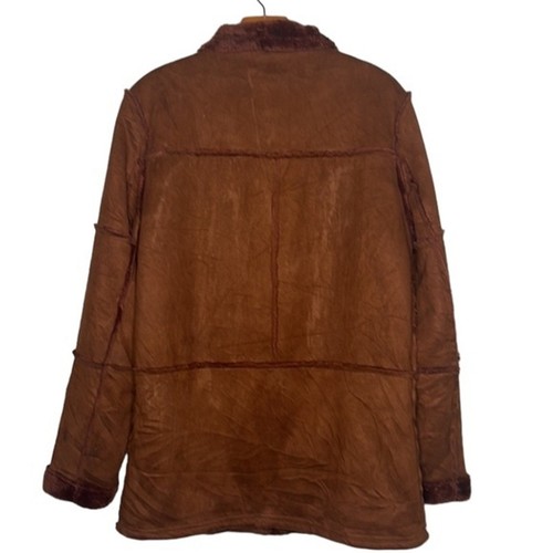 Faux Suede Patchwork Jacket Full Zip Mock neck Teddy Bear Brown Oversized Med - Picture 2 of 11
