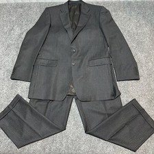 VINTAGE Burberry Suit Mens 42 Long Grey Striped Wool Pleated Pants Made In USA