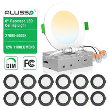 12 Pack 4/6 Inch 5CCT Ultra Slim LED Recessed Ceiling Light with Junction Box