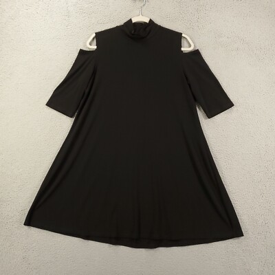 Clara Sun Woo Black Dress Womens Size Small Cold Shoulder Stretch High Neck USA