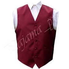 New Men Burgundy Satin Solid Vest Only Waistcoat Tuxedo Suit Wedding Prom Party
