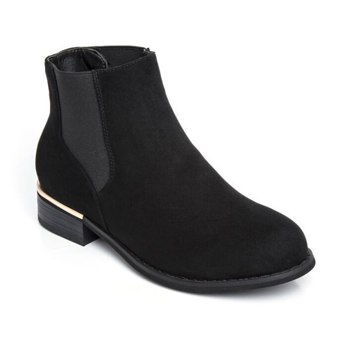 Womens Wide Fit Flat Black Suedette Pull On Elastic Chelsea Ankle Boots Size 3-8 - Picture 6 of 29