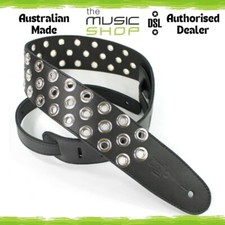 Aust Made DSL Stud Metal Eyelets Black 2.5" Leather Guitar Strap - EB25-15-1