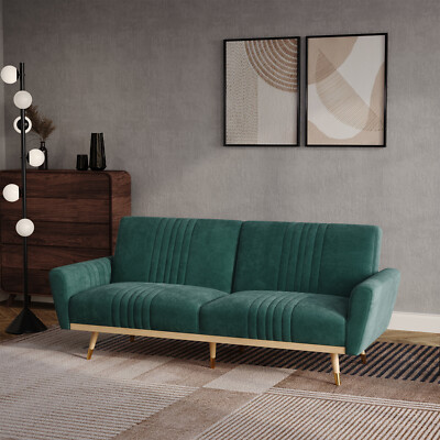 Seater Click Clack Sofa Bed Velvet Scalloped Recliner Couch Lounge Chair  Green UK